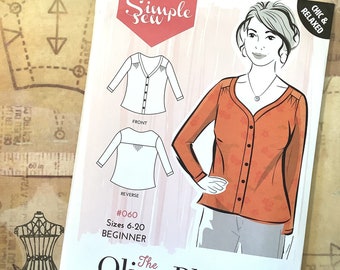 Uncut Simple Sew Sewing Pattern #060 The Olive Blouse UK Sizes 6-20 - Beginner Level Pattern - UK Pattern - Chic & Relaxed Wardrobe Staple