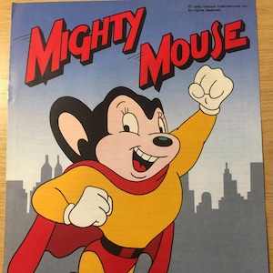 ZELDZAME Vintage 1990 &#39;Mighty Mouse&#39; 5 breipatronen van Gary Kennedy (Intarsia) kinder- en volwassenen truien maten 24&quot; tot 44&quot; - retro breisels
