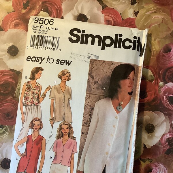 RARE Vintage Uncut 1995 Simplicity Easy To Sew Sewing Pattern No 9506 for Misses' Set of Blouses Sizes 12, 14 & 16 - Wardrobe Staple Pattern