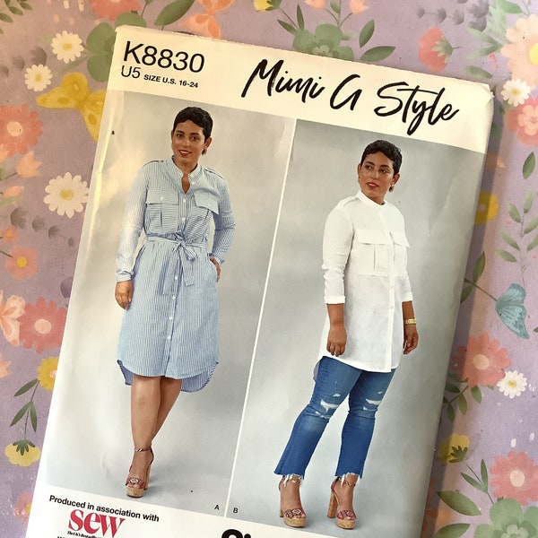 Uncut 2022 Simplicity Pattern K8830 'Mimi G Style' Misses/Miss Petite Shirt Dress in 2 Lengths with Tie Belt in Sizes 16-24 -Wardrobe Staple