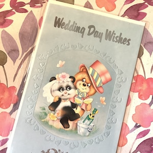 SELTENE Vintage/Retro circa 1970er Jahre 'Wedding Day Wishes' Karte - Süß/Kitsch Bär Paar Design -Vintage/Retro Loving Paar Karte - Sweet Vers