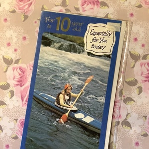 SELTENE Vintage/Retro 1970er Jahre Retro Kayaking Foto Geburtstagskarte 'Für einen 10 jährigen' - nostalgische Karte - Kayaking/Water Lover Card - Card For Requisiten