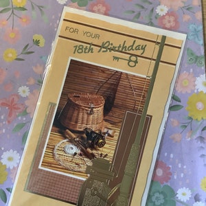 RARE Vintage Circa 1970s 'Para seu 18º aniversário' Cartão com foto retrô com tema de pesca e verso doce - Cartão de aniversário de fã de pesca/nostalgia
