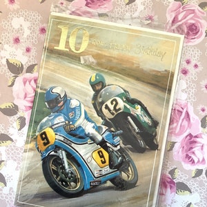 RARE Vintage/Retro 1980er Jahre Motorrad-Rennen unter dem Motto '10 Today, Happy Birthday' Karte - Retro Karte - Motorrad Liebhaber Karte - Nostalgische Karte