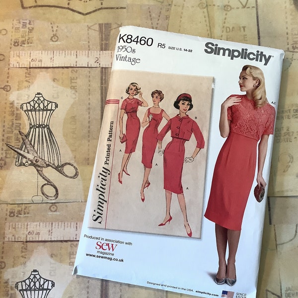 Uncut 2018 K8460 Simplicity 1950s Vintage Pattern for Misses' Vintage Dress & Jackets  - sizes 14-22 - 1950s Fashion Lover Pattern - Supply