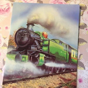RARE & FABULOUS vintage / Retro Collection '86 'Carte d’anniversaire tardive' avec design de train à vapeur vert - Carte d’ami / parent aimant le train à vapeur