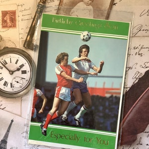 Cartão RARO Vintage/Retro dos anos 80 com tema de futebol/futebol 'Saudações de aniversário, filho' - Cartão de aniversário retrô de futebol/futebol que ama o filho - Fã da Inglaterra