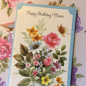 EXTREMELY Rare Unused Vintage Circa 1960s 'Happy Birthday Mum' Card - Sweet STUNNING Floral Design - Sentimental Verse -Vintage/Floral Lover