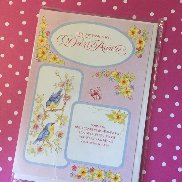 RARE Vintage Circa 1980s 'Birthday Wishes To a Dear Auntie' Card  - Sweet Bird Design - Meaningful Card - Vintage/Bird Lover Auntie Card