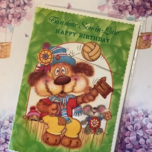 vintage/Retro Circa 1980s 'To a dear Son-in-Law Happy Birthday' Cute 'Dogs Watching Football' Design - Football/Soccer/Retro Mad Son-in-Law