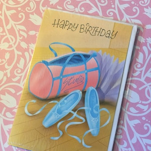 ZELDZAME jaren 1980 vintage/retro ongebruikt 'Happy Birthday' - ballet themakaart - schoenen, tas en tutu ontwerp - Sweet Verse - kaart jaren 80/Ballet Lover