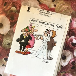 Estremamente raro vintage 1982 'Andy Capp' Biglietto originale 'Giorno del matrimonio' Biglietto divertente nostalgico - Andy Capp/Cartolina per amanti retrò – Nostalgia - Specchio quotidiano