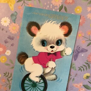 Cartão de aniversário vintage/retro muito raro, por volta de 1960, 'Just For You Grandson' - Design de urso fofo - Verso doce - Cartão de neto amoroso vintage