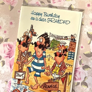Cartão RARO Vintage/Retro por volta dos anos 80 'Feliz aniversário para um querido vovô' - Tema de natação divertido Design por Gof - Natação/Retro Loving Grandad
