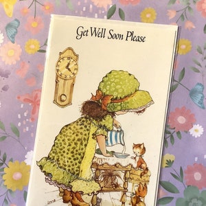 EXTREM SELTENE circa 1970er Jahre 'Get Well Bald bitte' Karte -niedliche kleine 'Holly Hobbie' Stil Mädchen Design Vintage Loving Friend Karte -sweet Verse