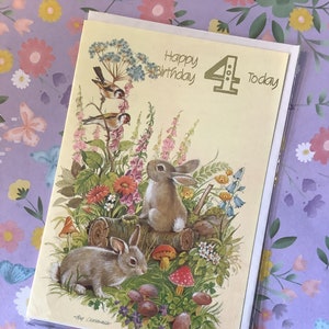 SELTENE True Vintage/Retro Circa 1970er Jahre 'Happy Birthday 4 Today' Karte entworfen von Ray Cresswell - süßes Natur Design - süßer Vers - nostalgisch