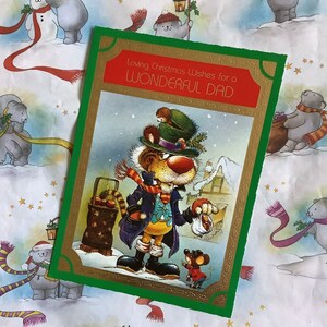 ZELDZAME grote vintage jaren 70 'Liefdevolle kerstwensen voor een geweldige vader' SUPER retro tijger roosteren kastanjes ontwerp leuke nostalgische kaart