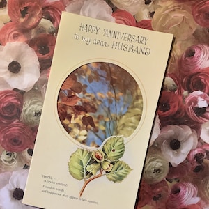 Cartão fotográfico vintage EXTREMAMENTE raro, por volta de 1970, 'Feliz aniversário para meu querido MARIDO', retrô 'Árvore' - decorado dentro e verso fabuloso