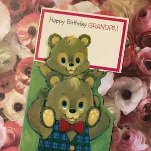 EXTREMAMENTE RARO Vintage da década de 1950 'Feliz Aniversário, Vovô!' Cartão - Design de urso fofo - Colecionável - Feito na Grã-Bretanha por Valentines
