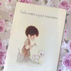 EXTREMELY Rare Vintage 1979 Unwritten &#39;Precious Moments&#39; Blank &#39;Friendship&#39; Card with Cute Boy & Lamb Design - Vintage/Retro/Nostalgia Lover