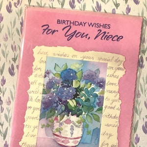 ZELDZAME Vintage Circa jaren 1990 'Birthday Wishes For You, Niece' Verjaardagskaart met Pretty Flora Vase Design - Nostalgie/Flower Loving Niece Card
