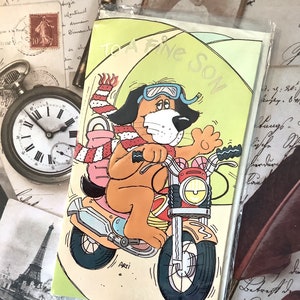 RARO cartão de aniversário vintage/retro dos anos 80 'To A Fine Son' com tema de motocicleta - Design de Arti - Motorbike Loving Son - Cartão de animal engraçado