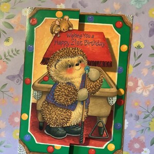 RARE Vintage Circa 1990 'Wishing You a Happy 21st Birthday' Card - Cute Hedgehog Playing Snooker Design - Fun, Snooker Player/Lover Card
