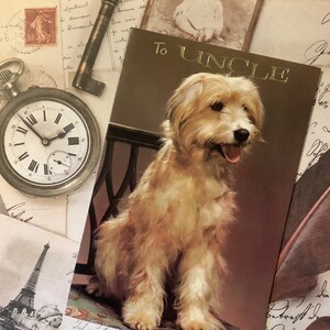Vintage/Retro Circa 1970s 'To Uncle' Cute Dog Photo Birthday Card - Tarjeta nostálgica - Retro/Dog Loving Uncle Card - Sentimental Verse Card