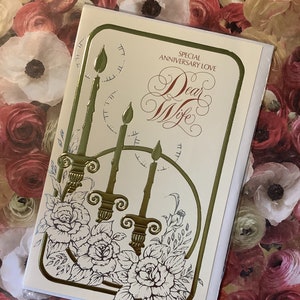 ZELDZAME PRACHTIGE Originele Vintage/Retro Circa jaren 1970 'Special Anniversary Love Dear Wife' Kaart met mooi vers - Pretty Gold Candles Design