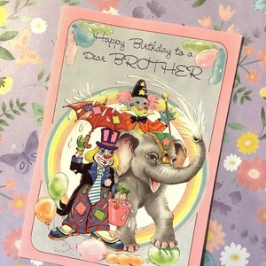 FABELHAFTE Vintage Circa 1970er Jahre 'Happy Birthday to a Liebe Brother' Karte - Clowns & Elefanten Design von Ray Cresswell - Clown/Retro Fan Bruder