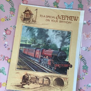 Cartão FABULOSO Raro Vintage/Retro 1970 Trem a Vapor 'Para um Sobrinho Especial no Seu Aniversário' - Ventilador de Trem a Vapor - Amante de Trem - Cartões Pevril