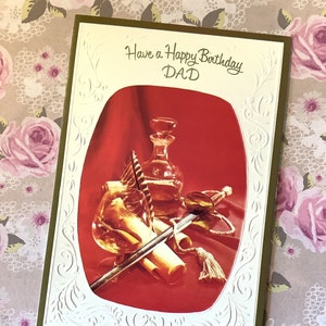 RARE & FABULOUS Vintage Circa 1960s 'Have a Happy Birthday Dad' Retro Whisky/Brandy Photo Card - Verso sentimental - Cartão de aniversário nostálgico