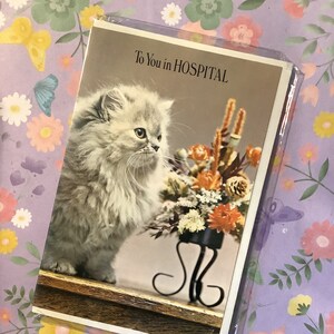 RARE carte photo vintage des années 1960 « Pour vous à l'hôpital » mettant en vedette un magnifique chat persan - beau vers - amoureux des chats - carte Get Well Soon