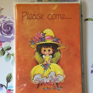 RARE Fabulous Vintage/Retro Circa 1970s Party Invites -6 Invites with Cute &#39;Southern Belle&#39; Girl Design & 6  Envelopes Nostalgic Invitations