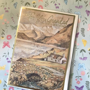 RARE vintage Circa 1990s Carte 'For You Grandad On Your Birthday' STUNNING Scenic Mountain / River Scene Design - Sweet Greeting - Carte insolite