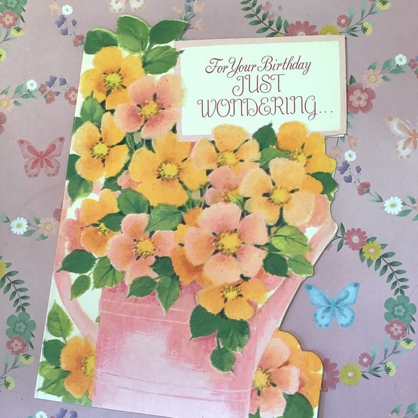 RARE True Vintage/Retro Circa 1960s Blank Birthday Card with Pretty Floral Design - Sweet, Sentimental Verse - A Nostalgic Card To Treasure