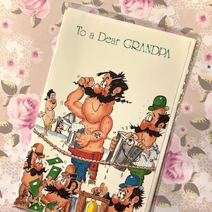 Cartão de aniversário raro, vintage/retro, da década de 1980, "Para um querido avô" - Design divertido com tema de boxe por Gof - Vovô amante de boxe - Saudação doce