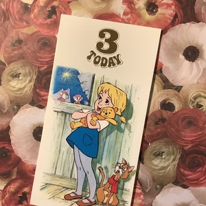RARA carta vintage degli anni '70 della Walt Disney Productions '3 Today' con una scena ADORABILE dal design del film "The Rescuers" - Una carta da custodire