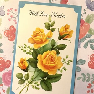 EXTRÊMEMENT Rare inutilisé vintage Circa 1960s 'With Love, Mother' Card - Yellow Roses Design - Sentimental Verse - vintage/Floral Loving Mother