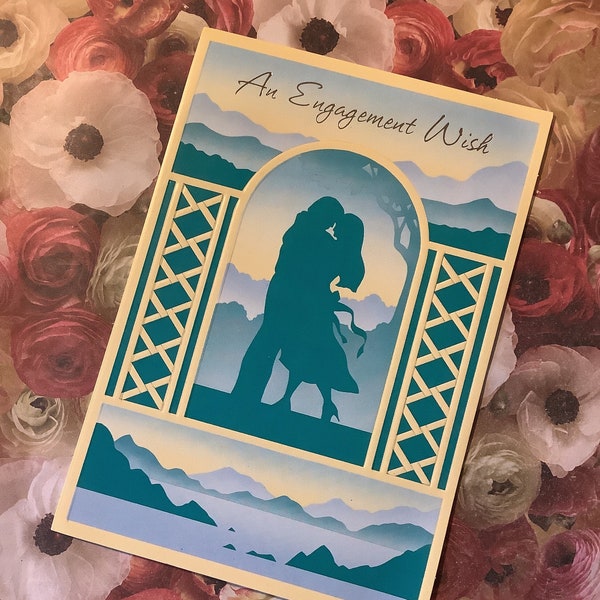 Vintage Circa 1980s 'An Engagement Wish' Sharpe's Classic Card with Pretty, Romantic Scene Design - Sweet Verse - Nostalgic Card to Treasure