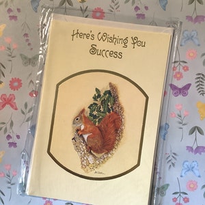RARE carte vintage des années 1970 « Here's Wishing You Success » avec un superbe design écureuil - carte de voeux simple - carte écureuil/art/nature