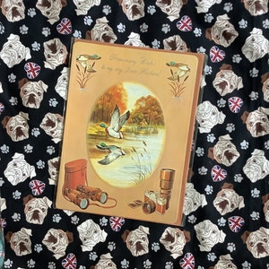 RARO Grande Verdadeiro Vintage/Retro Circa 1970s 'Desejos de Aniversário para meu Querido Marido' Cartão com Patos Bonitos e Design de Fotografia - Cartão Nostalgic