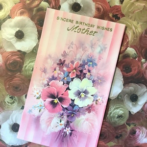 Rare millésime non écrit Circa 1960s 'Sincere Birthday Wishes Mother' Card STUNNING Floral Design - Sentimental Verse - Floral Loving Mother
