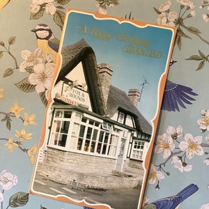 Biglietto ESTREMAMENTE RARO degli anni '70 "A Happy Birthday Grandad" con Splendida foto di "The Fox & Hounds" Bredon, Worcestershire - Biglietto nostalgico