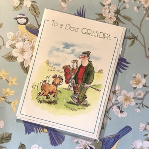 RARO biglietto d'auguri vintage/retrò degli anni '80 circa "A un caro nonno" - Divertente design a tema "Golf" - Dolce saluto - Nonno che gioca a golf