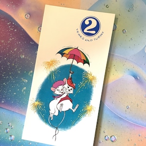 RARE Vintage Circa 1970 Walt Disney Productions '2 Years Old Today' Card con una scena del film 'The Rescuers' Design - A Card To Treasure