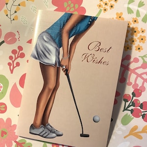 RARE & Fabulous Vintage/Retro Circa 1990s IMPRESIONANTE Golf/Golfer Design Tarjeta en blanco 'Best Wishes' con un toque de Bling - Glamorous Golfer Card