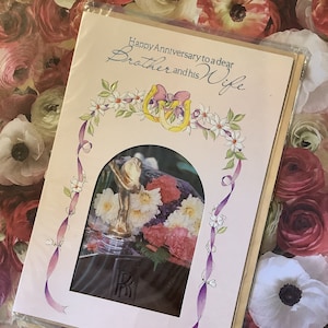Vintage/Retro Circa 1980s 'Feliz aniversario a un querido hermano y su esposa' Rolls Royce & Floral Retro Photo Card - Tarjeta nostálgica para conservar