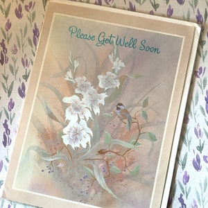 RARE vintage Circa 1980s 'Please Get Well Soon' Card - Pretty Bird & Floral Design - Simple Greeting Card - Pevril Card - A Card To Treasure