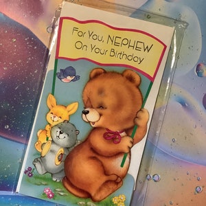 Cartão RARE Vintage Circa 1970 'For You, Nephew On Your Birthday' - Kitsch/Retro/Cute Animals Design - Sweet Verse - Nostalgia Fan Nephew